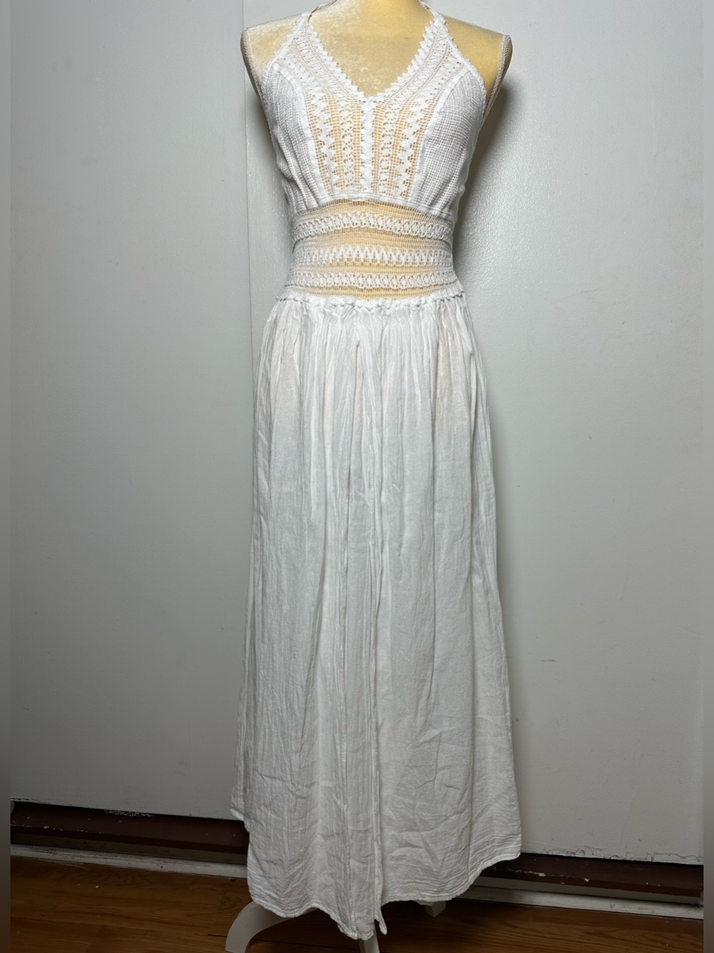 Seaspice Resortwear White Peruvian Cotton Crochet Maxi Dress Size XL (Fits Small
